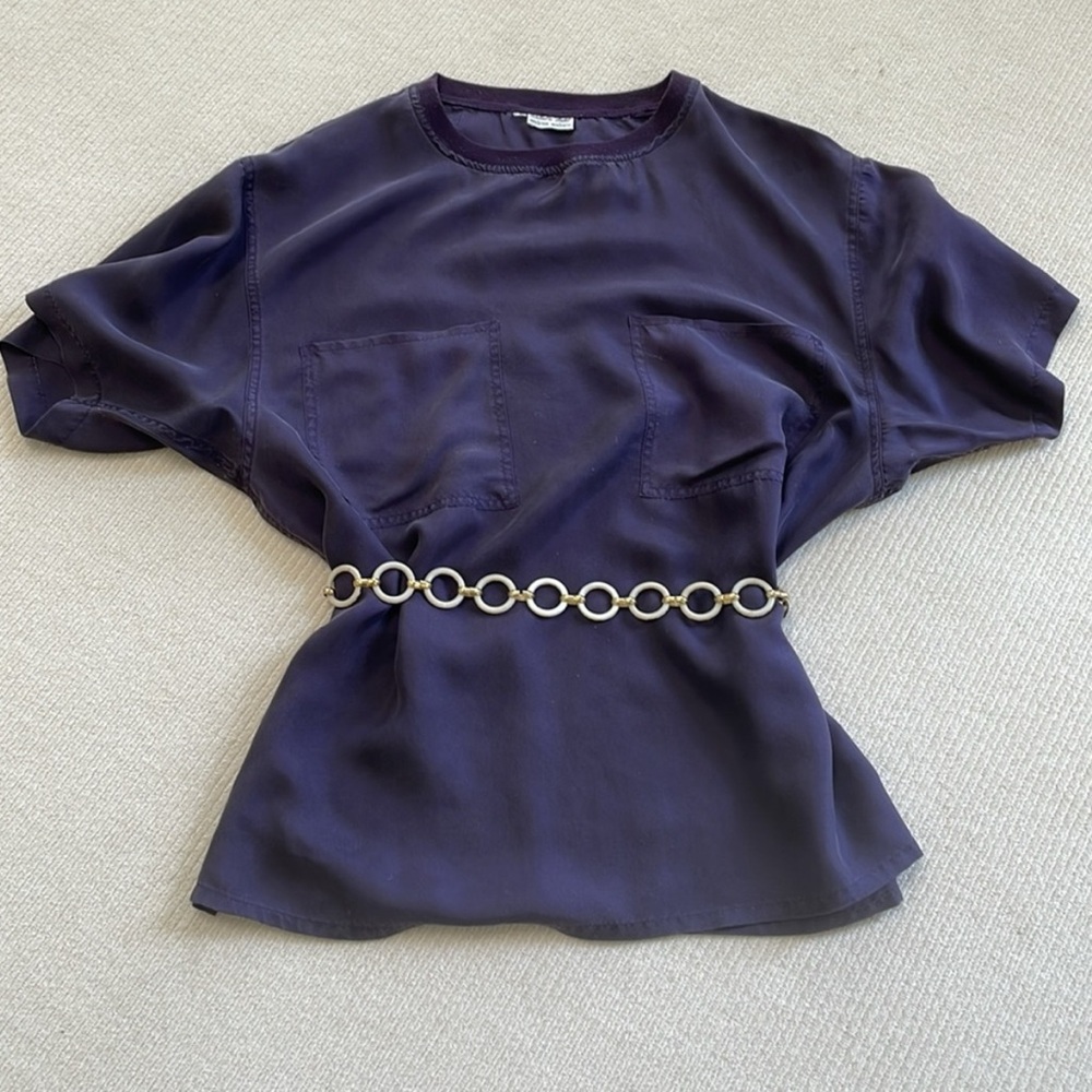 Andrea Anders Vintage Purple Silk Rellaxed Short Sleeve Top